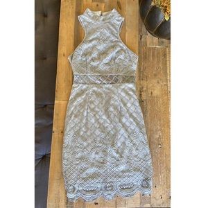 grey halter mini dress with lace up back